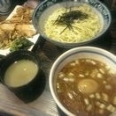 「豚濁あさり正油つけ麺 中盛+味付玉子」@オリオン食堂の写真