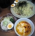 「辛味豆乳つけめん（期間限定）+味漬け半熟卵+麺カタメ」@らーめん源太 駅前館の写真
