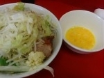 「汁なし 小 豚入 生卵 魚粉 ヤサイ ニンニク」@ラーメン二郎 環七一之江店の写真