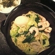 鉄鍋もつちゃんぽん（1日20食限定）+半熟煮玉子+エビ+辛子高菜
