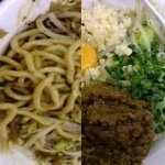 「汁無しぎ郎カレー（太麺・ニンニク・ふりかけ・麺硬め・野菜マシ）」@らーめん ぎょうてん屋 町田店の写真
