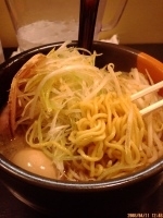 「濃厚背脂しょうゆラーメン（通称:こってり）大盛+ネギ+味玉 65」@らーめん まといの写真