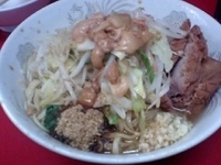 「汁なし小ラーメン（ニンニク・カラメ・アブラ・魚粉）（600円）+」@ラーメン二郎 環七一之江店の写真