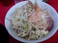 「汁なし小ラーメン（ヤサイ・ニンニク・アブラ・魚粉）（600円）+」@ラーメン二郎 環七一之江店の写真