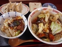 「スタミナ冷やし大盛+Bセット（スタミナミニ丼、餃子、おしんこ）」@スタミナラーメン じゅんちゃんの写真