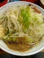 「汁なし大（ニンニク・ヤサイマシマシ・魚粉）+生卵」@ラーメン二郎 環七一之江店の写真