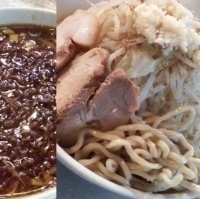 「つけらーめん カレー味（野菜ダブル・ニンニク）+大盛+魚粉」@ラーメン大 堀切店の写真