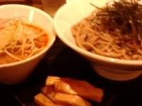 「豆乳つけ蕎麦 830円+極太メンマ（クーポン利用）+生卵（サービ」@つけ蕎麦 安土 高田馬場本店の写真