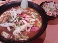 「カレー鴨南蛮麺（10月限定 680円）+チャーシュー飯（250円」@麺屋青山 臼井店の写真