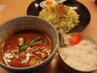 「カレーつけ麺（200g）（10月限定）+ライス」@らあめん工房 まんぼぉの写真
