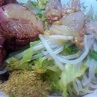 「汁なし 全マシ魚粉ダブル+ブタ 700円」@ラーメン二郎 環七一之江店の写真