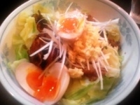 「ホル麺+味付けたまご にんにく 780円+無料券」@つけ麺 油めん 大地 花小金井店の写真