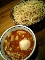 「辛つけ麺（大盛）+味玉+半肉増し」@濃・淡つけ麺 三四郎の写真