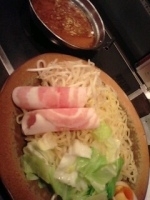 「豚骨魚介つけめんしゃぶ（普通盛り）+大辛つけスープ（無料）」@我流軒 たくらの写真