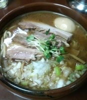 「魚介とんこつラーメン（太麺）+チャーシュー+煮玉子」@ラーメン ひかりの写真