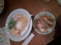 「小えび天ぷらカレーつけ麺 1200円 +小漬けまぐろ丼 250円」@築地虎杖 裏店の写真