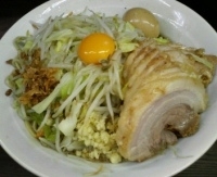 「大ぶたダブル 汁なし 味つけ玉子 ヤサイ ニンニク」@ラーメン二郎 横浜関内店の写真