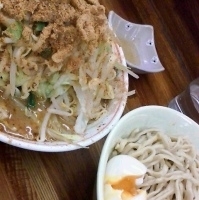 「カレー大つけ麺+特製煮玉子+かつお魚粉」@ラーメン二郎 新小金井街道店の写真