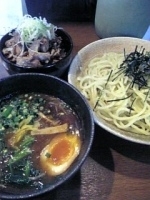 「つけ麺大盛（こってり）+チャーシュー飯（焼豚）」@麺屋 青山 本店の写真