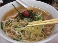 「塩らーめん700円+しゃけおにぎり（十歩の日サービス）」@鶏がらスープ らーめん十歩の写真