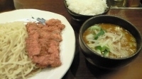 「チキンカツつけ麺カレー味+ライス」@つけ麺大臣 池袋西口店の写真