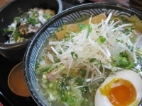 「とりだし塩らーめん750円+（日替）チャーマヨ丼セット250円」@たけうちの写真