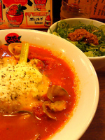 「太陽のボンゴレ麺+チーズ にんにくネギ飯」@太陽のトマト麺 豊洲店の写真