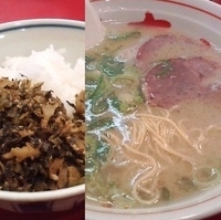 「長浜ラーメン（カタメ）+辛子高菜めし」@博多長浜屋台やまちゃん 銀座店の写真