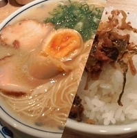 「半熟味玉らあめん（かため）+ごはん」@らあめん 渋英の写真