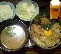 「パワーつけめん大盛り+問題に正解で小ライス+メール会員のキャベツ」@つけめん熊谷学校の写真