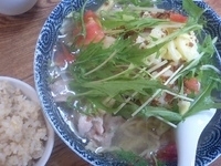 「豚しゃぶキャベツ麺（太麺）鶏メシ付き（850円）」@らーめん 宮ざきの写真