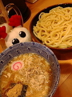 「つけめん+豚ほぐし+ビール」@六厘舎の写真