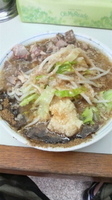 「ラーメン コマ切れ豚 魚粉 ニンニクマシマシ アブラマシ 味濃い」@ラーメン大 我孫子店の写真