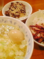 「ねぎそば+味玉+ミニ肉味噌ごはん」@下前商店の写真