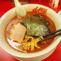 「味噌ラーメン激辛（中盛）+半ライス 690円+100円+110円」@ラーメン山岡家 つくば中央店の写真