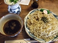 「醤油つけ麺（細麺、太麺の合盛）」@拉麺酒房 熊人の写真