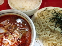 「坦々つけめん（極辛）+肉増し+ライス（750円+150円+100」@桃天花の写真