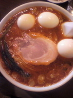 「タンタン麺（大辛）￥750+ライス（サービス）+ゆでたまご4個（」@我流坦々麺  竹子 天神下店の写真