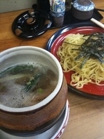 「濃こく温つけ麺（新発売）+ミニチャーシュー丼」@梅公の写真