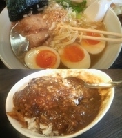「塩らー麺・半熟塩味玉子+和牛すじミニカレー」@らー麺 Okuraの写真