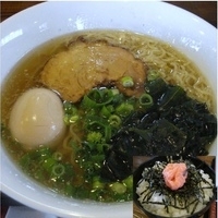 「塩そば 600円+半熟味付玉子 100円+めんたいごはん 250」@ますみ屋の写真