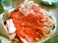 「ぶた入りオロチョンラーメン/ヤクミ・ヤサイ・オロチョン増し（￥6」@にかいやの写真