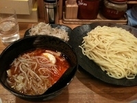「辛味つけ麺大盛り+トッピング野菜・味玉」@つけ麺屋 やすべえ 新宿店の写真