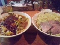 「辛辛濃菜つけ麺+大盛+野菜大盛 ローストポーク丼」@濃菜麺 井の庄の写真