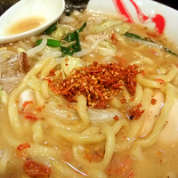 「豪腕味噌+野菜炒め+味玉（無料）+海老辛（試作品）」@豪腕味噌 ザ・マグナムハウスの写真