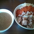 ぶた赤道つけ麺650円+やくみ（刻み玉葱）0円+にんにんく0円+