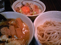 「つけめん（並盛り・太麺変更）+ニンニク+味付玉子+メンマ+豚ご飯」@麺処 井の庄の写真