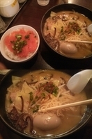 「和牛もつらーめん・味玉入り+明太ごはん」@もつらーめん もつ鍋 博多屋台の写真