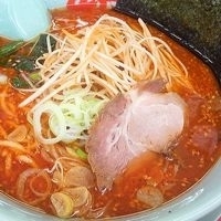 「辛味噌ラーメン（麺固め・味濃い目・脂多目） + 味付ネギ（無料ク」@山岡家 日立滑川店の写真