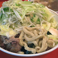 「ブタ玉子入りザルラーメン（ヤサイマシマシ）+チーズ [つけ麺/豚」@ラーメン二郎 府中店の写真